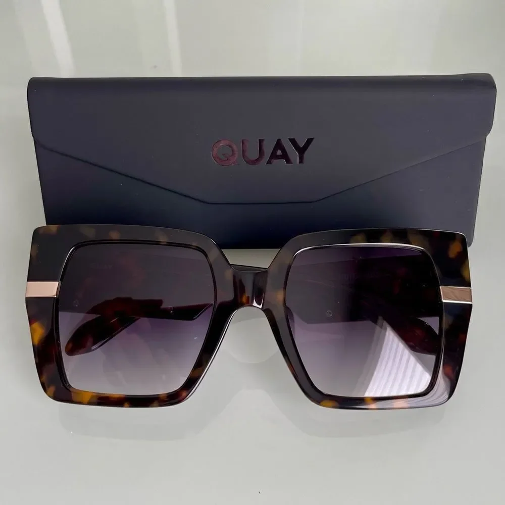 Quay Australia Tortoiseshell Square Sunglasses with Gradient Smoke Lenses